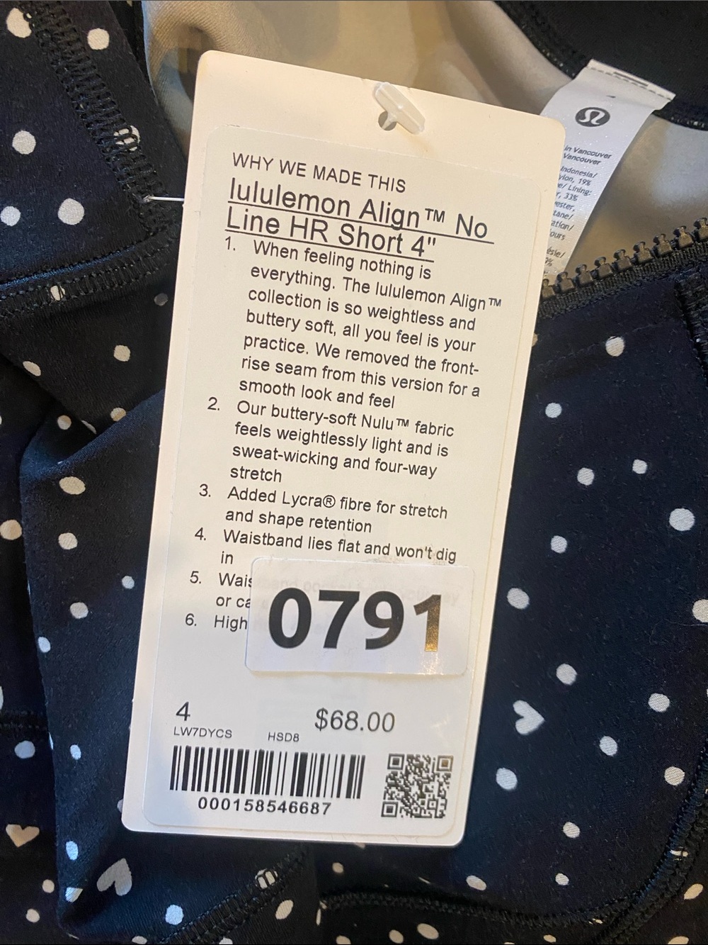 NWT Lululemon define cropped & shorts set HEART SCATTER DOT BLACK Size 4 - Picture 4 of 5